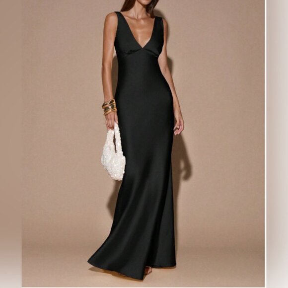 Sexy Minimalist Deep V-Neck Sleeveless Backless Tie Dress Black - Picture 9 of 10